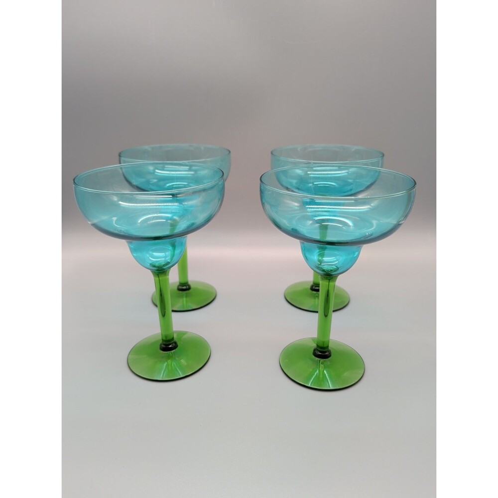 Libbey Blue Citation Margarita Glasses Vintage Set of 4 7in